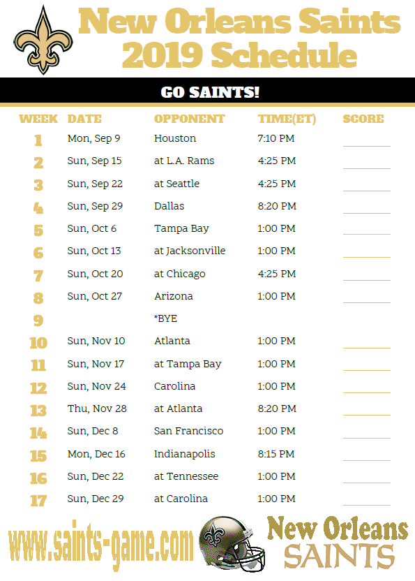 2025 New Orleans Saints Schedule Printable Adora Horatia